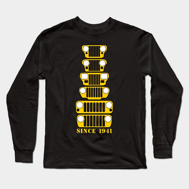 Jeep Grills Gold Logo Long Sleeve T-Shirt by Caloosa Jeepers 